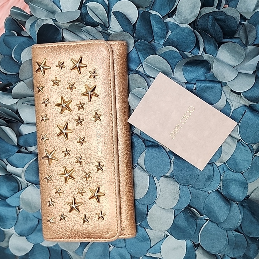Jimmy Choo Star Studded Metallic Long Wallet in Rose Gold EUC